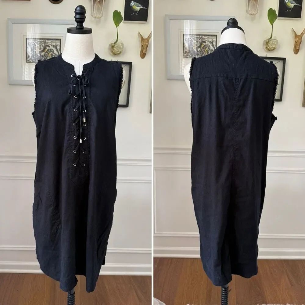 Trina Turk x I.N.C. Black Linen Blend Lace Up Sleeveless Dress L
